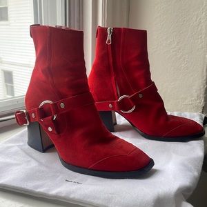 Labucq Red Suede Western Style Boots with Silver Hardware size 37